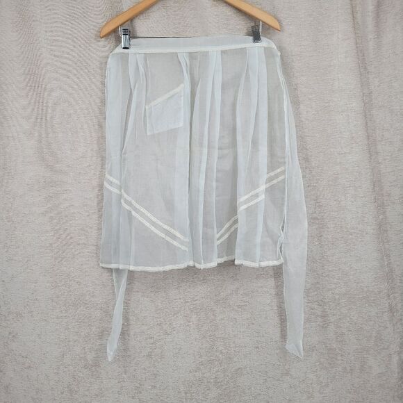 Vintage 60s Sheer Pale Blue Hostess Waist Apron with White Lace and Pocket - Picture 7 of 11